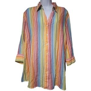 Tommy Hilfiger Rainbow Striped Cotton Long Sleeve Button Down Women's Sz 20